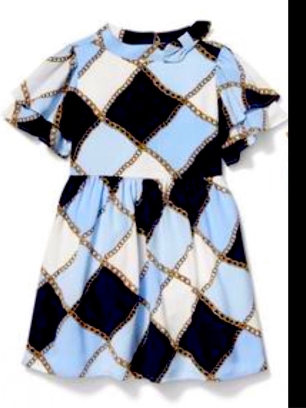 Janie and Jack Blue Chain-Print Ruffle Sleeve Dress
